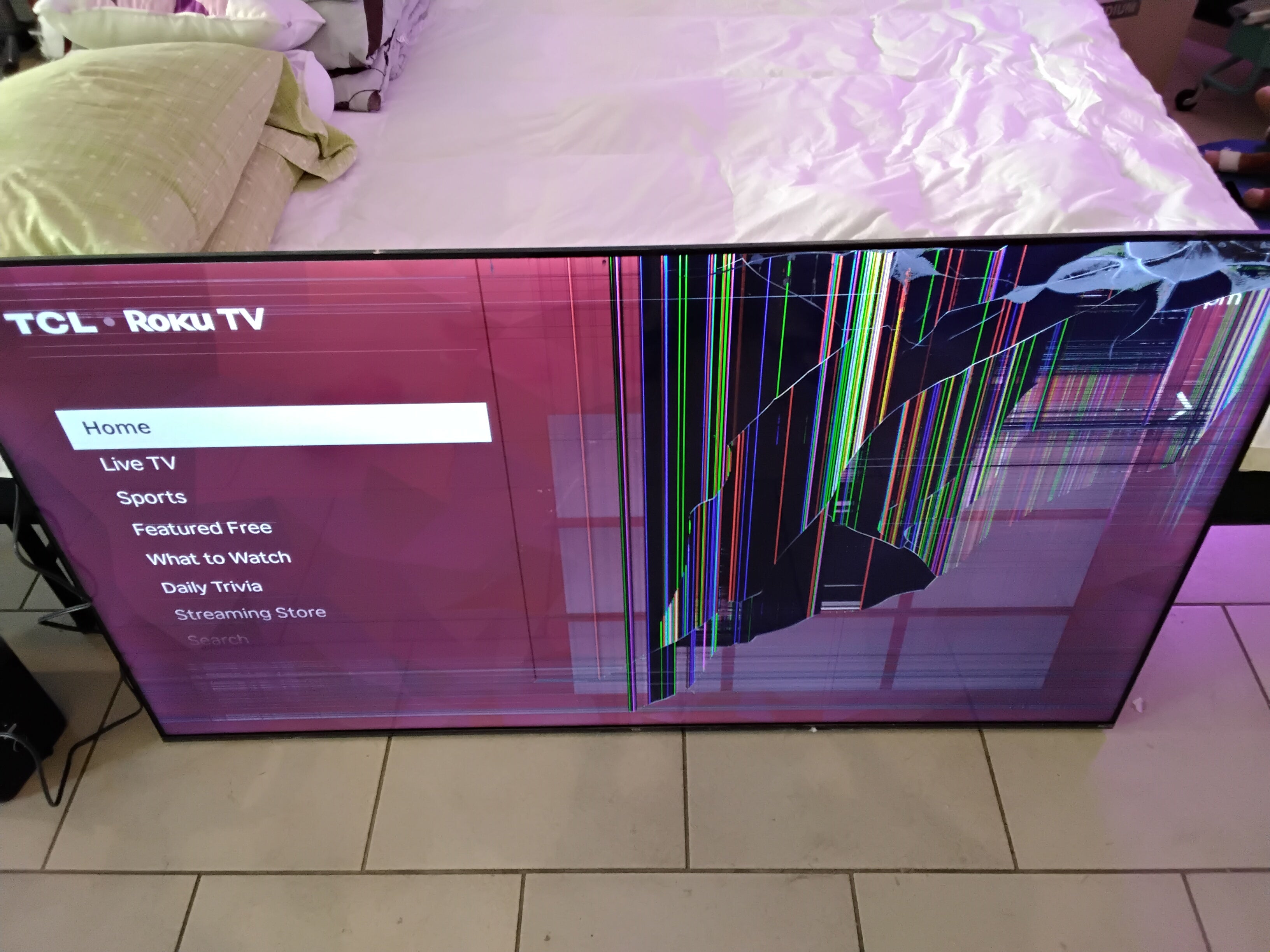 TCL 65 inch 4k smart TV, backlit broken, selling as part, Pick Up Only.